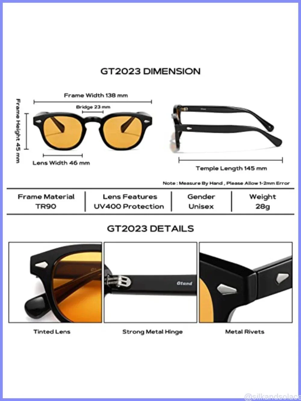 Retro Round Tinted Sunglasses UV400 TR90 Lightweight Full Frame
